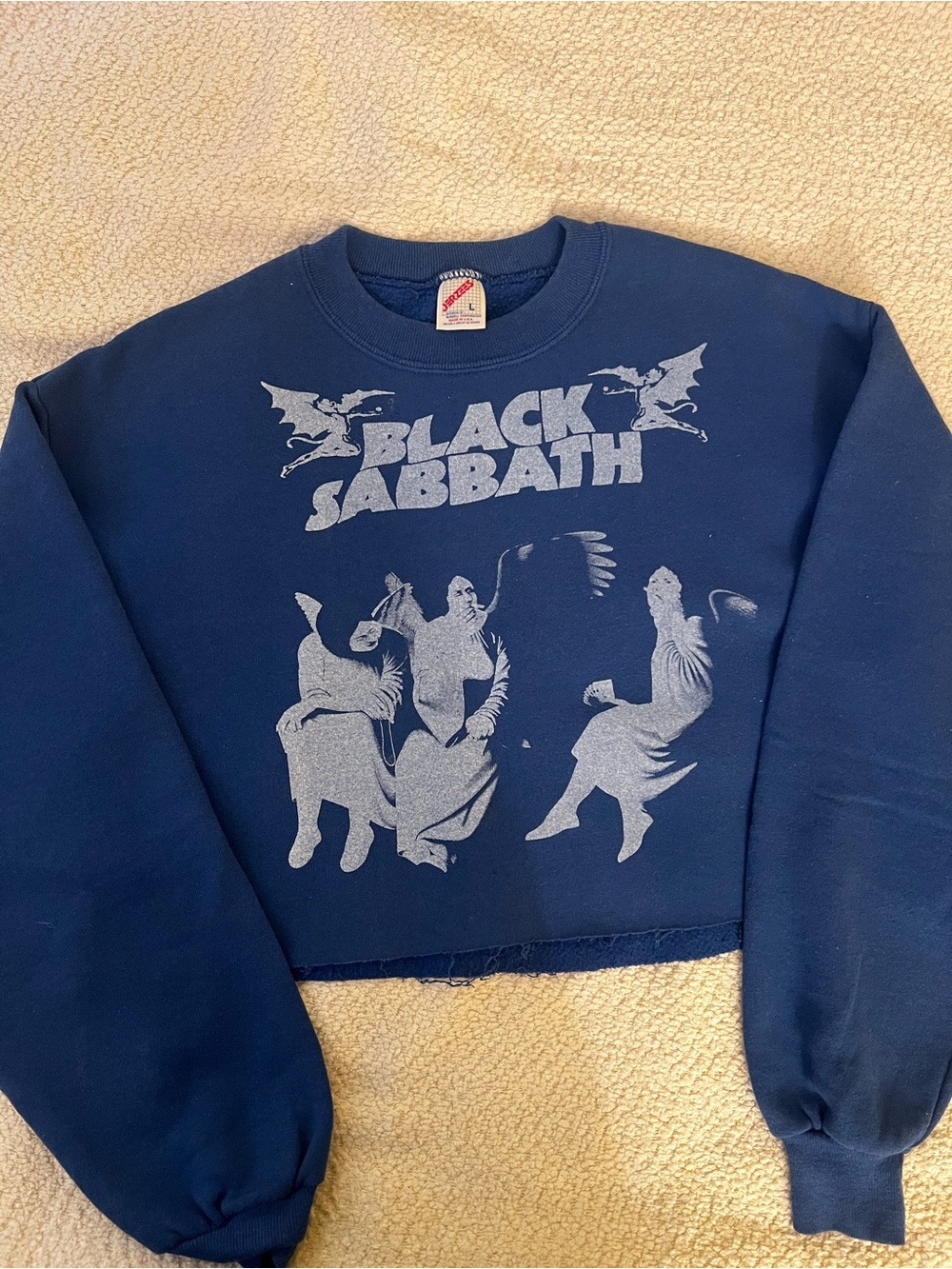 Black Sabbath Navy Graphic Cropped Sweatshirt